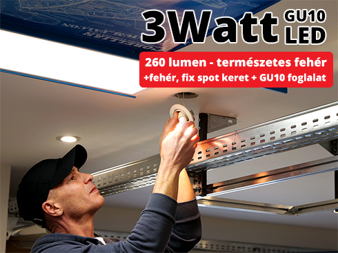 - 3Watt GU10 LED lámpa + szpot keret + GU10 csatlakozó (kettesével rendelhető)