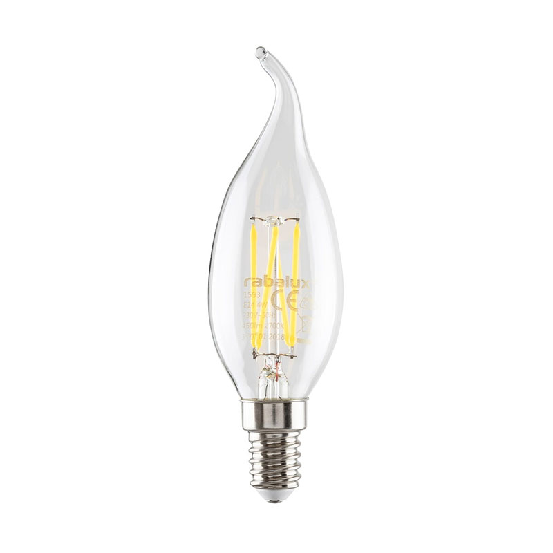 LED filament izzó - E14 4 Watt meleg fehér C35 Flame clear