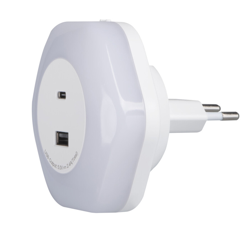 BOLA LED éjszakai irányfény (max.15W) fényérzékelővel, USB-A és USB-C csatlakozóval, meleg fehér