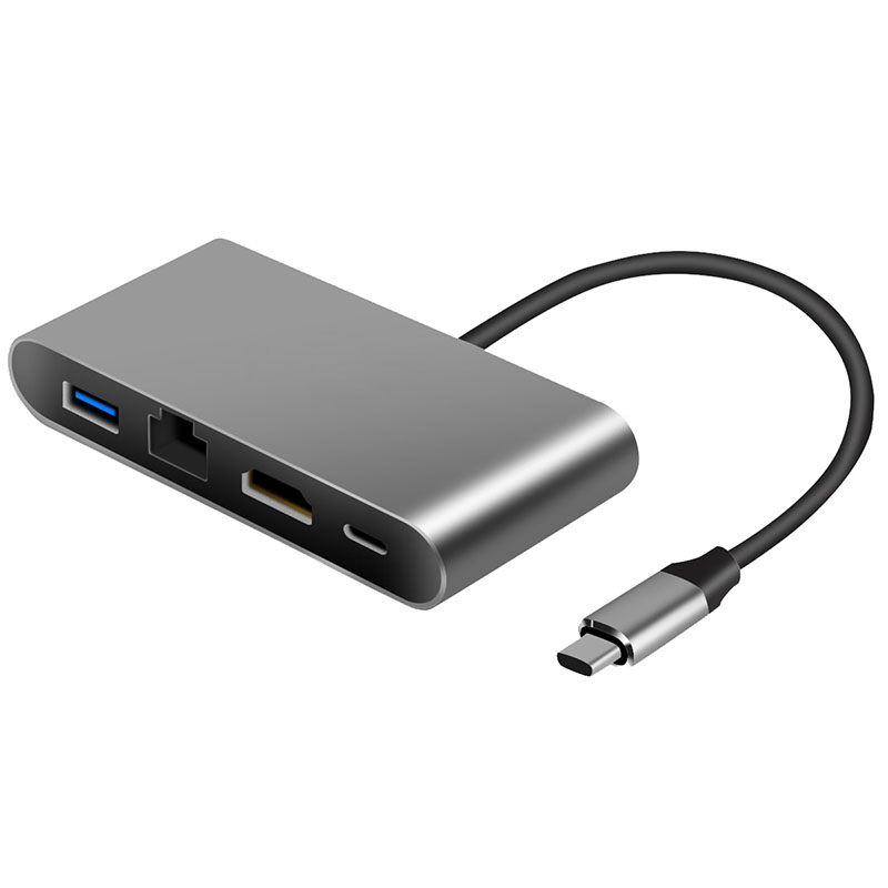 USB-C átalakító adapter, grafit - 4in1 (RJ45, USB-A 3.0, HDMI 1.4, PD)