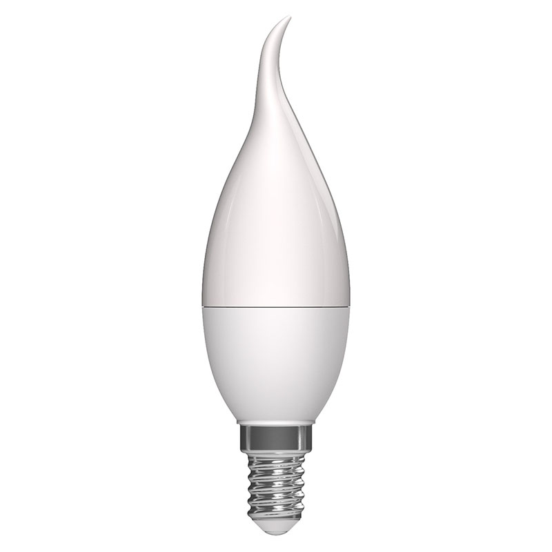 E14 LED lámpa (6.5W/240°) Láng, 124lm/W - meleg fehér