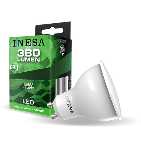 LED lámpa GU10 (5W/105°) természetes fehér