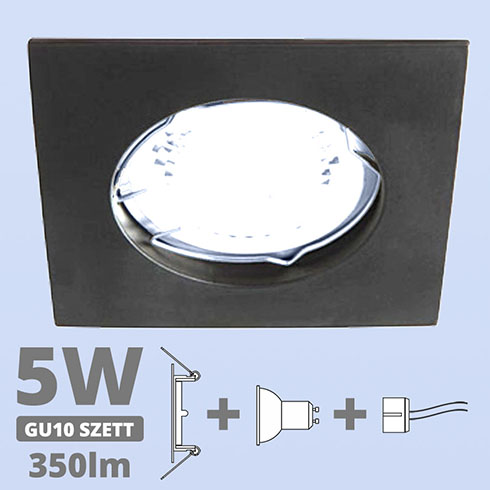 LED szpot szett: antracit keret, négyzet + 4.5 Wattos, hideg fehér GU10 LED lámpa + GU10 csatlakozó