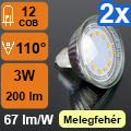 LED lámpa MR16 (COB2835x12/3W/110°) meleg fehér (2 db)