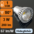 LED lámpa GU10 (3W/50°) hideg fehér