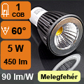 LED lámpa GU10 (COB LED/5W/60°) meleg fehér