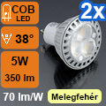 LED lámpa GU10 (COB LED/5W/38°) meleg fehér (2 db)