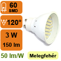 x.LED lámpa GU10 (SMD3528x60/3W/120°) meleg