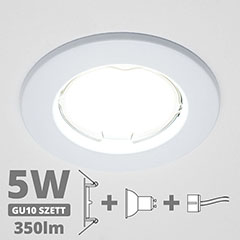 LED szpot szett: fehér keret + 5 Wattos, természetes fehér GU10 LED lámpa + GU10 csatlakozó