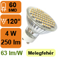 x.LED lámpa GU10 (SMD3528x60/4W/120°) meleg fehér