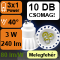 x.LED lámpa GU10 (PowerLED/3W/40°) Ceramic 10 db Csomag!