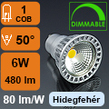 LED lámpa GU10 (6W/50°) hideg fehér DIM