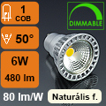 LED lámpa GU10 (COB LED/6W/50°) természetes Dimmelhető