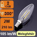 LED lámpa E14 Filament (2W/300°) Gyertya - meleg fehér