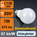 LED lámpa E27 (7W/200°) körte - hideg fehér DIM Utolsó!