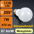 LED lámpa E27 (7W/200°) Körte - meleg fehér DIM Kifutó!