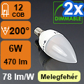 LED lámpa E14 (COB LED/6W/180°) meleg fehér DIM (2 db)