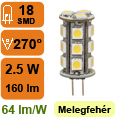 LED lámpa G4 (SMD5050x18/2.5W/270°) meleg fény Kifutó!