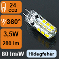 LED lámpa G4 (COB2835x24/3W/360°) hideg fehér szilik. utolsók