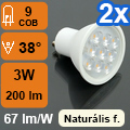 LED lámpa GU10 (COB2835x9/3W/38°) term. Lencsés (2 db)