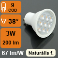 LED lámpa GU10 (COB2835x9/3W/38°) term. Lencsés