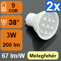 LED lámpa GU10 (COB2835x9/3W/38°) meleg Lencsés (2 db)