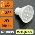 LED lámpa GU10 (3W/38°) meleg fehér