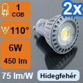 LED lámpa GU10 (COB LED/6W/110°) hideg fehér (2 db)