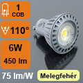 LED lámpa GU10 (6W/110°) meleg fehér Kifutó!