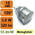 x.LED lámpa GU10 (SMD3535x10/5.8W/120°) meleg fehér