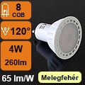 LED lámpa GU10 (COB5630x8/4W/120°) meleg fehér