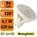 x. LED lámpa GU10 (94 LED/120°) R63! 4,7W meleg fehér