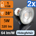 LED lámpa GU10 (COB LED/5W/38°) opál, hideg fehér (2 db)