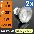 LED lámpa GU10 (COB LED/5W/38°) opál, meleg fehér (2 db)