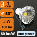 LED lámpa GU10 (3W/60°) hideg fehér COB