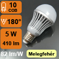 LED lámpa E27 (COB 5630 LED/5W/180°) meleg fehér