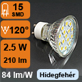 LED lámpa GU10 (SMD5050x15/2.5W/120°) hideg fehér