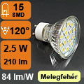 LED lámpa GU10 (SMD5050x15/2.5W/120°) meleg fehér