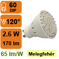 x. LED lámpa GU10 (DIPx60/2.6W/120°) meleg fehér