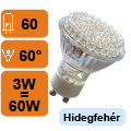 Végkiárusítás: LED lámpa GU10 (60 LED/AB) 3W hideg