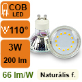 LED lámpa GU10 (COB2835/3W/110°) természetes fehér