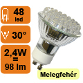 Végkiárusítás: LED lámpa GU10 (48 LED/BS) 2,4W meleg