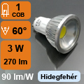 LED lámpa GU10 (COB LED/3W/60°) hideg fehér