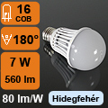 LED lámpa E27 (COB 3016x16/7W/180°) hideg fehér