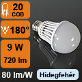 LED lámpa E27 (COB 3016x20/9W/180°) hideg fehér