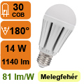 LED lámpa E27 (COB 3016x30/14W/180°) meleg fehér