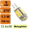 LED lámpa G4 (SMD5050x9/1.5W/270°) meleg fehér