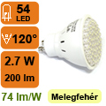 x. LED lámpa GU10 (DIPx54/3W/120°) meleg fehér