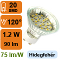 x. LED lámpa GU10 (SMD3528x20/1.2W/120°) hideg f. (6hó)