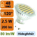 x. LED lámpa GU10 (SMD3528x48/2.5W/120°) hideg f. (6hó)